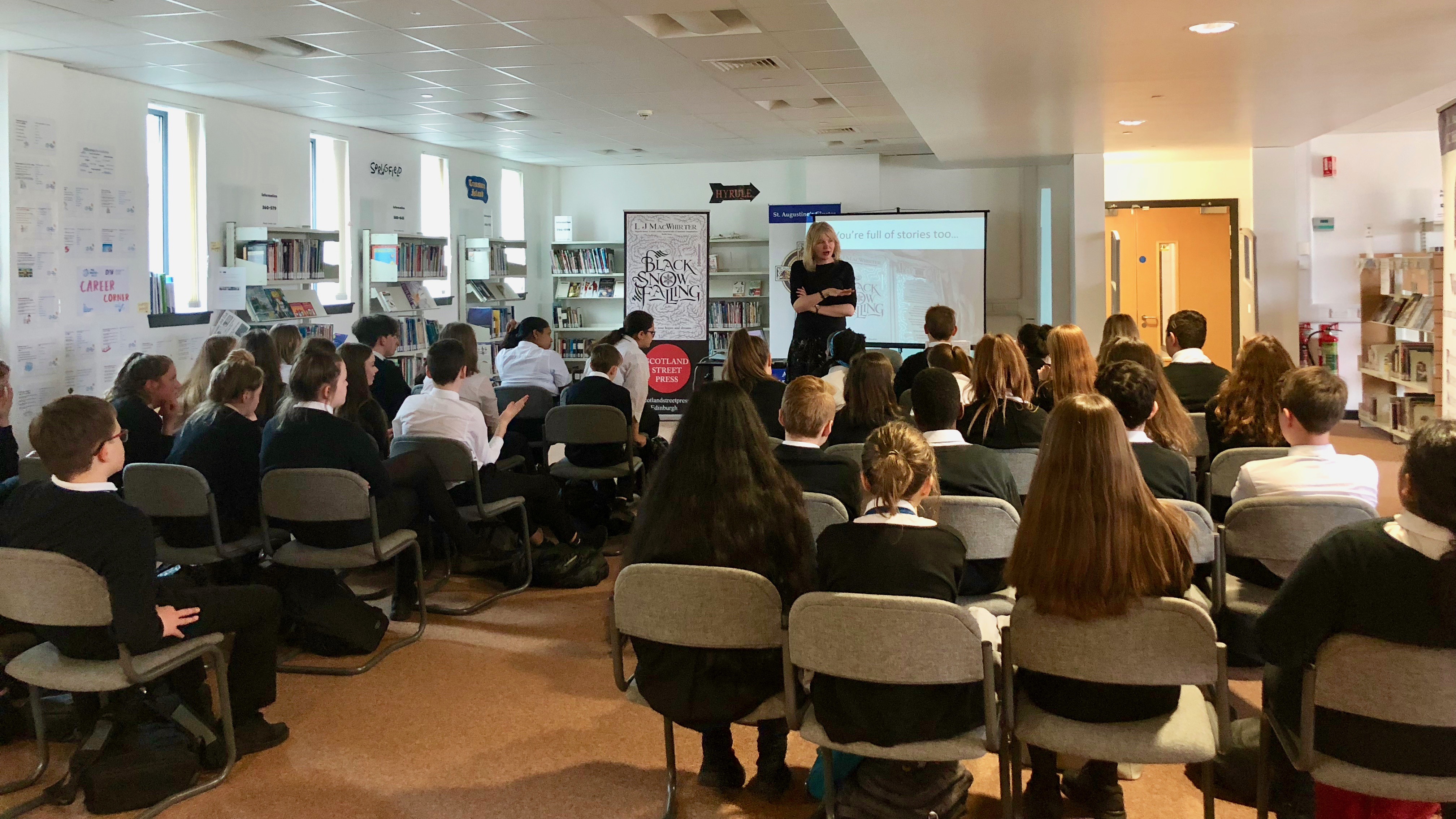 Author L.J. MacWhirter speaking to Edinburgh school St Augustin's High School